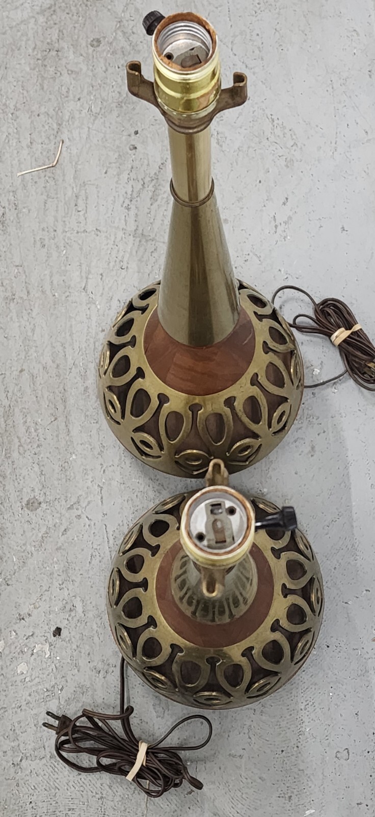 Tony Paul Westwood Ind Vintage Tall Walnut Pair MCM Brass Table Lamps