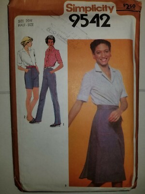Simplicity 9542 Skirt Wrap Denim Jean Shorts Sewing Pattern Ladies 20.5 Cut