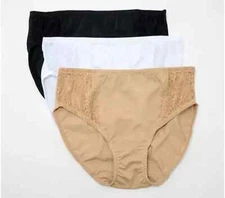 Breezies Hi-Cut Briefs w/ Lace Trim - 3 Pack-Basic-Medium-NEW-A640099