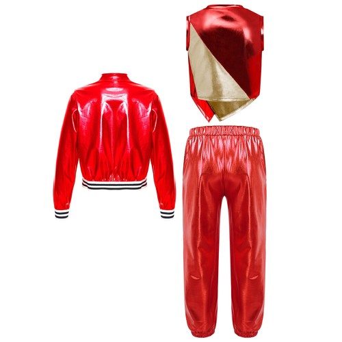 Kids Girls Sweatsuit Hip Hop Set Dancewear Outfit Dance Activewear Vest Sports - Picture 51 of 70