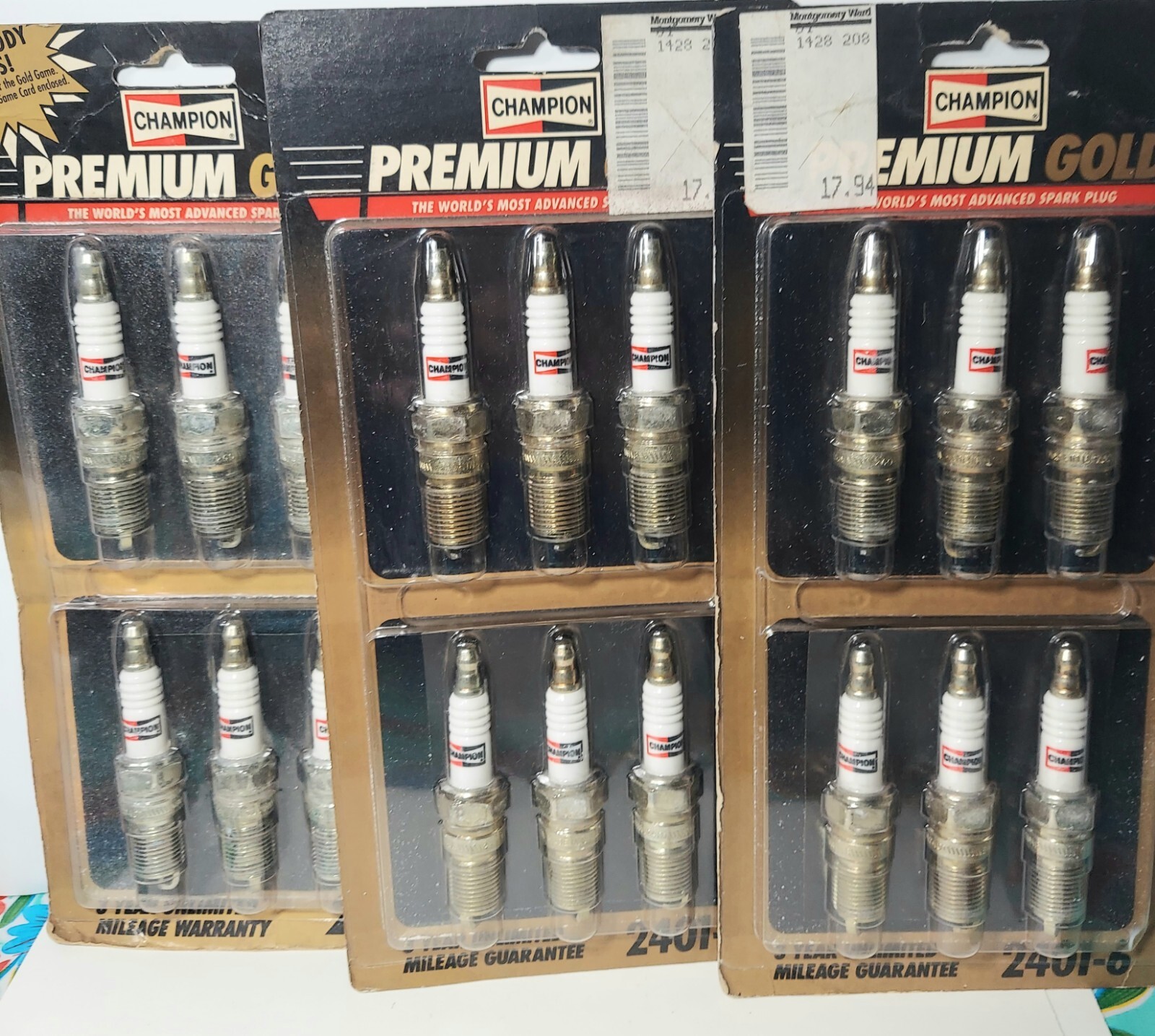 Lot Of 18 Spark Plugs 6 On each 3 Sealed Cards 2401  2401-6 New Old Stock NOS 