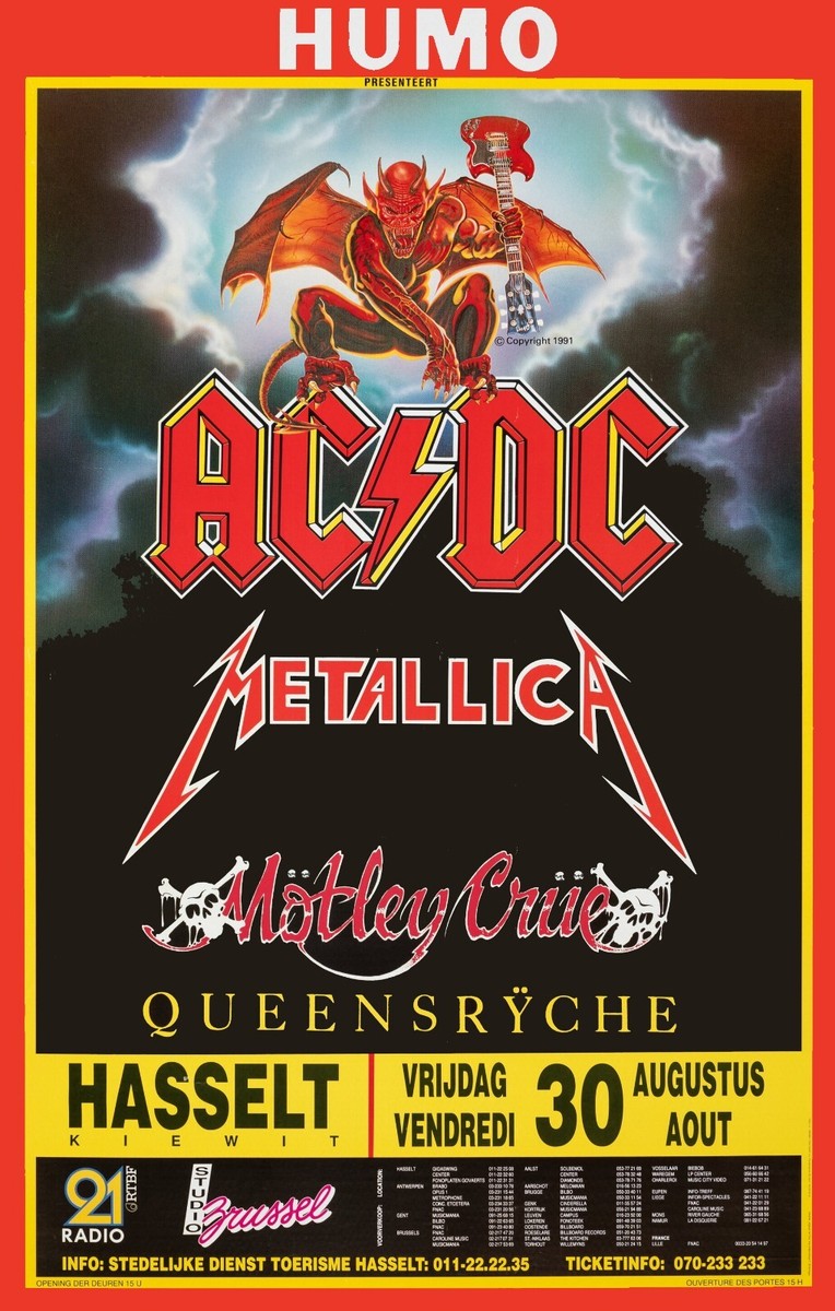 Poster Monsters of Rock Concert 1991 AC/DC · Metallica · Mötley