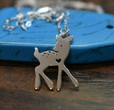 Fawn Deer Necklace - Sterling Silver Jewelry - Gold - Rose Gold - animal Engrave