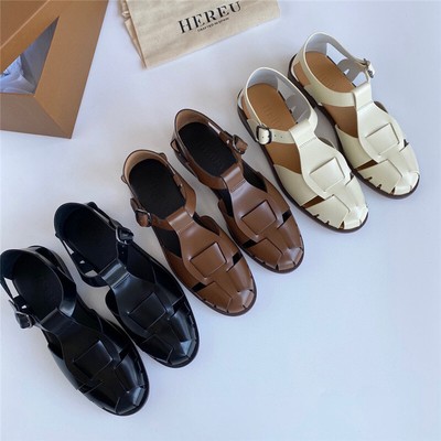 Hereu Women's Real Leather Woven Flat Sandals Shoes Multi-colors
