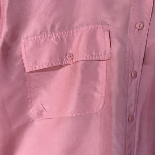 Vintage Oleg Cassini Silk Women's Large Pink 90s Short Sleeve Shirt With Pockets - Picture 4 of 11