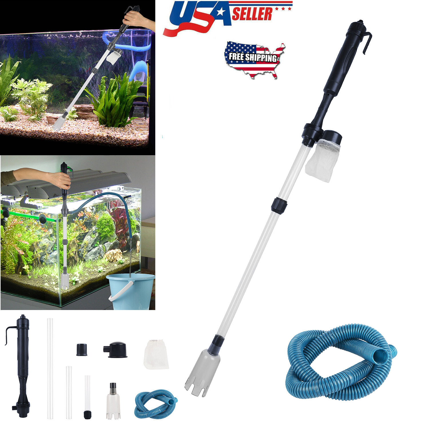 Electric Aquarium Cleaner Syphon Fish Tank Pump Vacuum Gravel Water