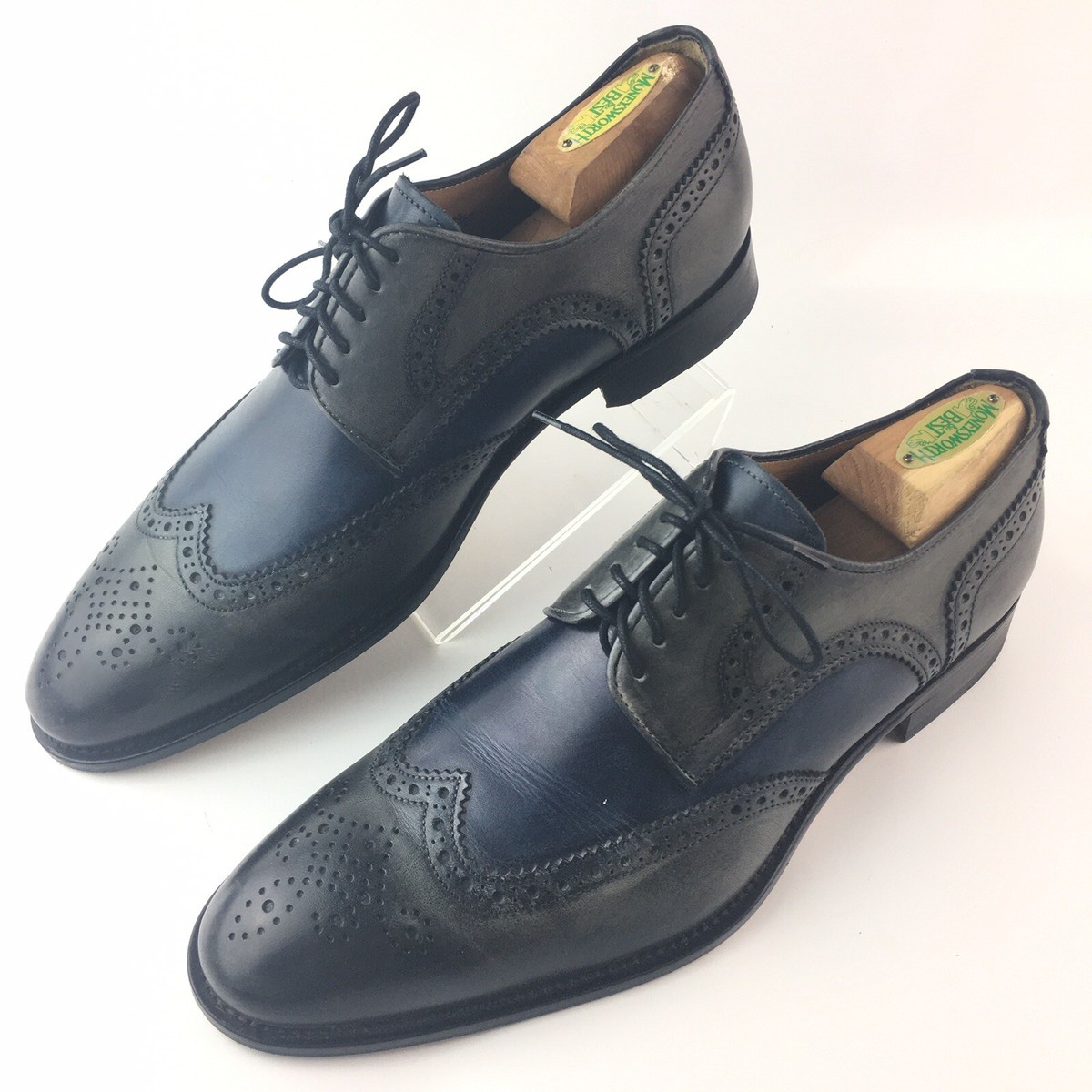 Ace Marks Italian Wingtip Oxford Distressed Gray & Blue 