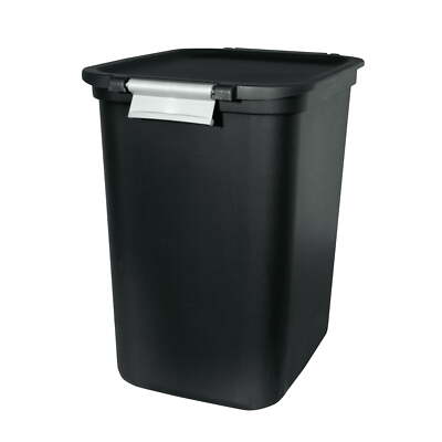 7.7 Gallon Trash Can, Plastic Hinged Locking Lid Kitchen Trash Can, Black