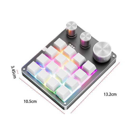 16 Keys 3 Knobs One-Handed Keyboard RGB LED Backlight Type-C Wired Mini Keypad - Afbeelding 17 van 18