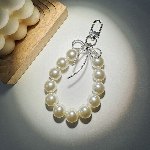 Pearl Bowknot Key Chain Beads Phone Pendant Sweet Earphone Case Charm Bag Decor - 第 5/12 張圖片