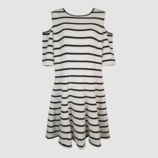 Christin Michaels Women White Black Striped Cold Shoulder Dress Size 14