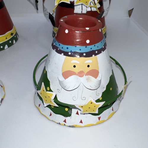 4 Vintage Christmas Cone-shaped Santa Metal Candle Holder Set Of 4 w/Stars - Picture 3 of 12
