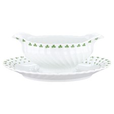 Sauciere mit Teller einteilig Haviland Limoges Torse Trefle Vert Kleeblatt