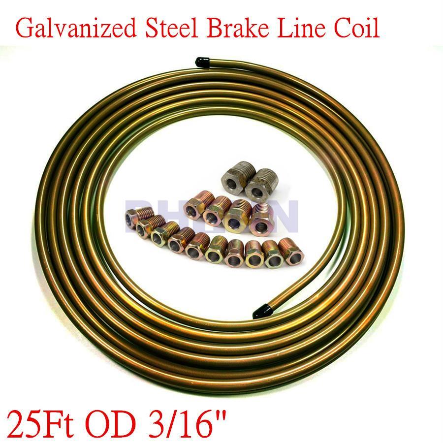 Zinc Steel Car Brake Line Tubing Kit 3/16'' OD 25 Ft / Roll w/16Pcs
