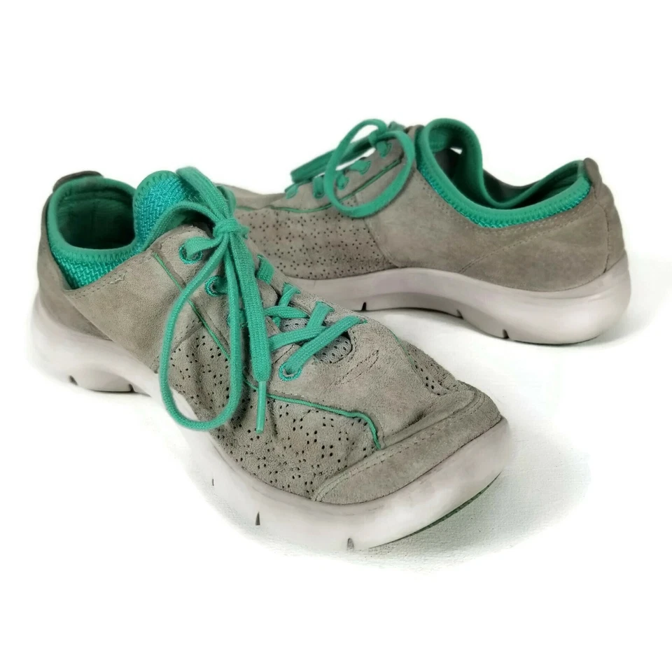 Dansko Elise Lace Up Sneaker Womens 38 US 7.5-8 Gray Green Suede Comfort Oxford - Image 3 of 4