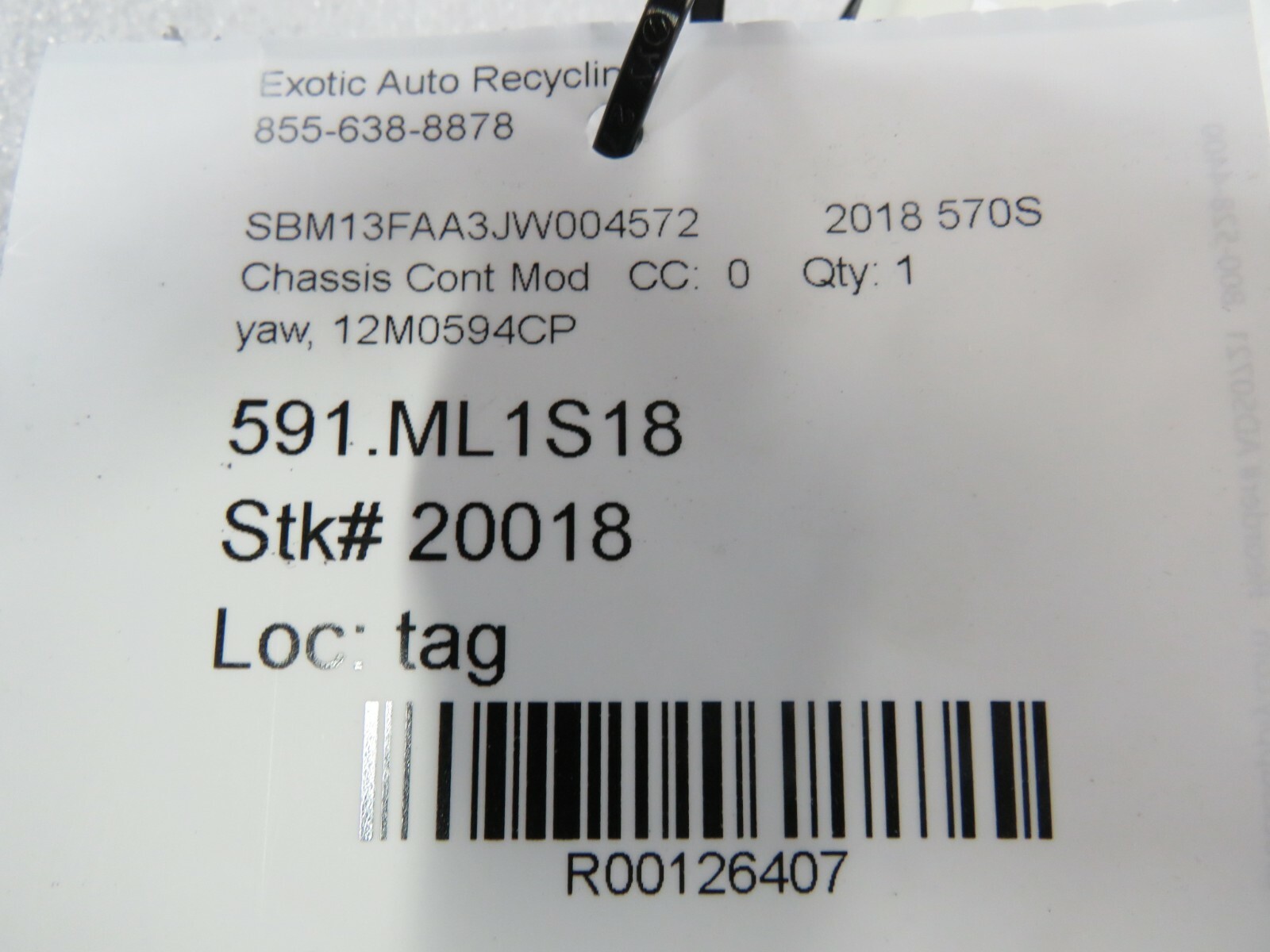 McLaren 570s, YAW Sensor, Used, P/N 12M0594CP