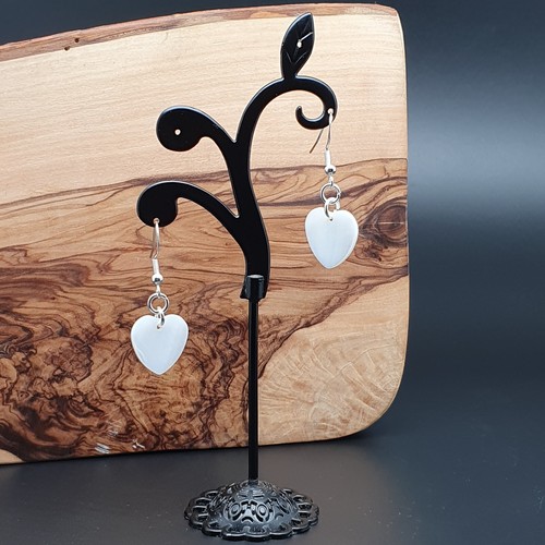 Heart Earrings White Mother Of Pearl Natural Shell Dangle Drop Sterling Silver - Picture 15 of 19