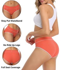 Women's Cotton Underwear Stretch Mid Waisted Briefs Ladies Panties Multicolor...