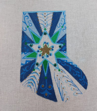 Blue Star Stocking Needlepoint Canvas w/ embellishments 24 cnt 4"x6" Stitch Area