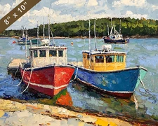 Bar Harbor with lobster boats oil painting 8x10 Print