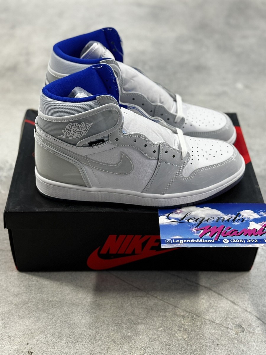 NIKE AIRJORDAN1 white×blue×gray Nike Air Jordan 1 Mid True Blue Cement Gray White Men's