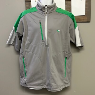 Antigua Men s Short Sleeve Sport Gray/White/Green Wind Shirt Jacket- Large