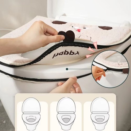 with Zipper Toilet Cover Gasket Waterproof Toilet Seat Cushion Winter - Imagen 4 de 12