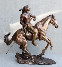 Tribal Native American Indian Warrior With Javelin Spear Riding Horse Statue
