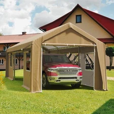 13'x20' Carport Canopy Portable Garage Shed Outdoor w/4 Roll-Up Doors & 4 Window