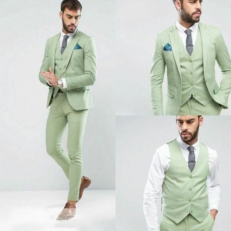 Mint Green Men s Slim Fit Suits 3 Piece Groom Party Prom Tuxedo Wedding Suits
