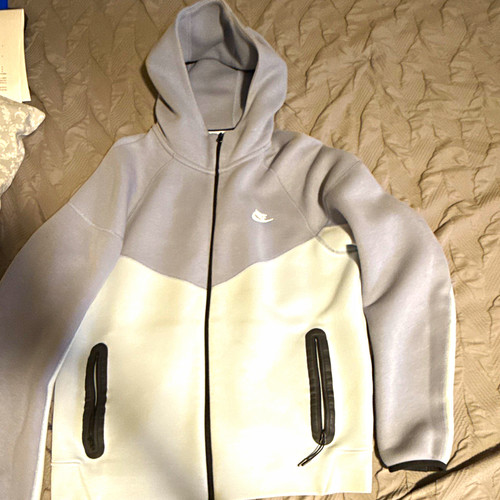 Nike Men’s Full Zip Fleece Hoodie Colorblock Gray/White Pockets Size L
