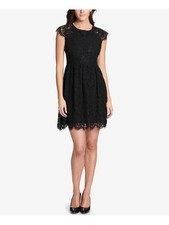 KENSIE Womens Black Short Sleeve Above The Knee Fit + Flare Dress 12