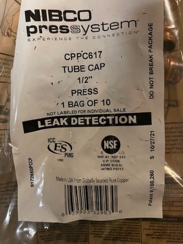 NIBCO® Press 1/2" Copper Tube Cap 9172650PCCP (Pack of 10) CPPC617