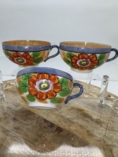 3 Vintage Hand Painted Lusterware Orange Gold Blue Floral Teacup Japanese READ