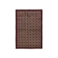 4'x5'8" Beige Afghan Balooch with Geometric Design Hand Knotted Wool Rug 78787