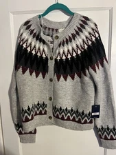 Fair Isle Boho Lucky Brand Cardigan Sweater Women Large Traditional New tags