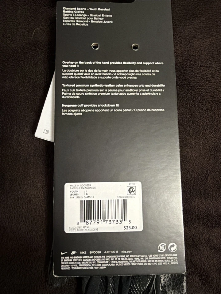 Nike Alpha Batting Gloves, Diamond Sports- Youth Baseball.  Large, New. - Image 3 of 4