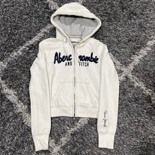 Y2K WHITE ABERCROMBIE FITCH THERMAL LINED ZIP UP HOODIE SIZE S