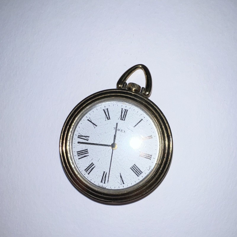 Timex Vintage Gold Tone Pocket Watch White Dial Roman Numerals Read Description