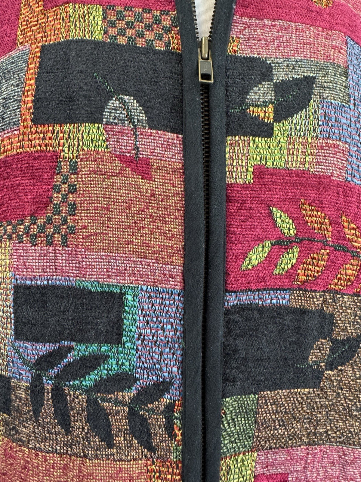 Boho Patchwork Tapestry Jacket Leaves Cottage Rus… - image 5