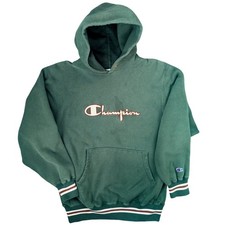 90s VTG Champion Reverse Weave Hoodie Made in USA Green Embroidered Script Rare