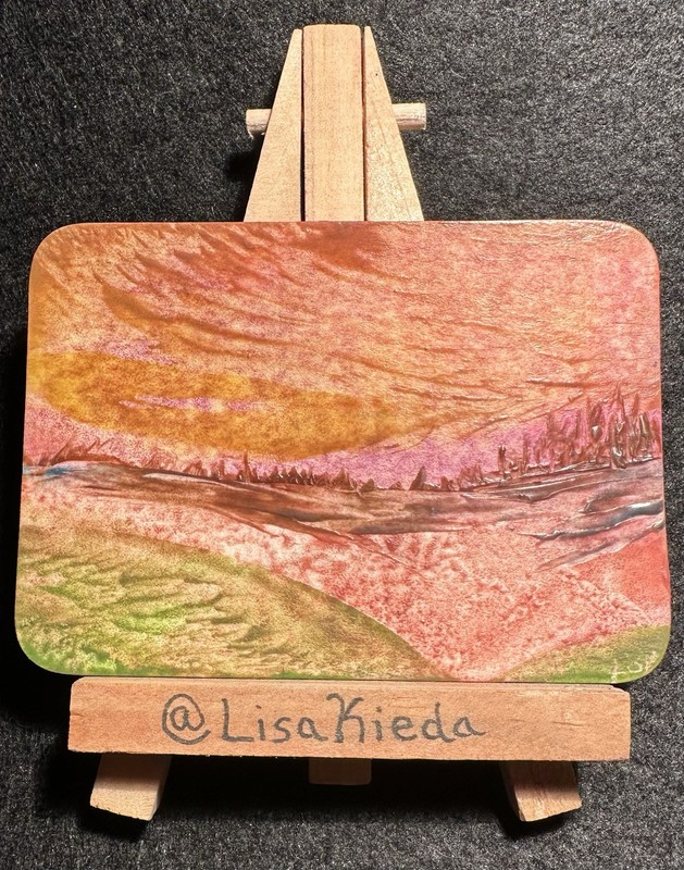 ACEO Original Landscape Nature Cityscape Sunset Wax Painting