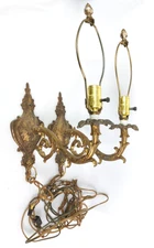Matched Pair of Vintage L&L WMC Ornate Regency Gold-Tone Plug-in Light Sconces