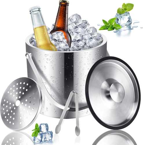 Secchiello Ghiaccio Isolato 3L | Acciaio Inox | Con Pinza E Coperchio