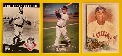 LARRY DOBY, Cleveland Indians 3-card lot, HALL OF FAME, 8x ALL-STAR, 2x HR LDR