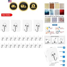 Adhesive Hooks Kitchen Wall Hooks - 24 Packs Heavy Duty 24lbMax Nail Free Tra...
