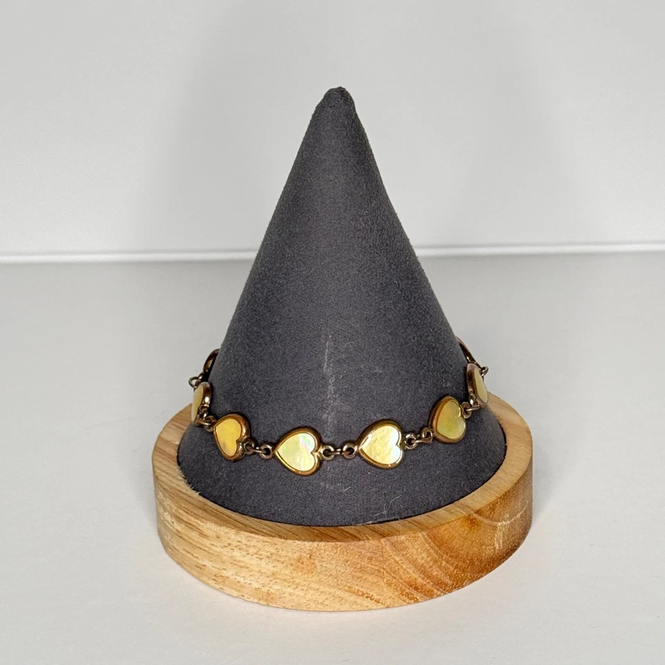 Pulsera Eslabones Corazón Vintage Amarillo Madreperla Tono Cobre Foto 2 de 4