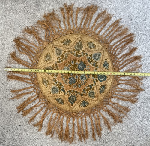 Hungarian Kalocsa Matyo Embroidery Round Table Topper Large 42” Floral Vintage