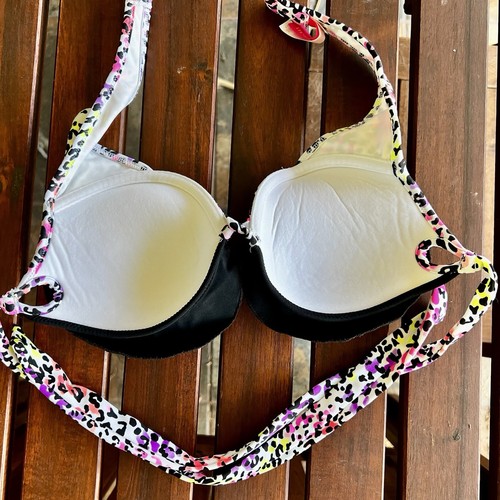 Top de bikini halter acolchado con volantes estampado de guepardo neón Victoria’s Secret 34B con cable - Imagen 4 de 7