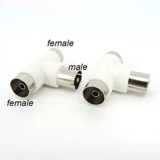 Image of 2 Way COAX Coaxial T Splitter TV Aerial Male to 2 x Female Metal Adaptor RF